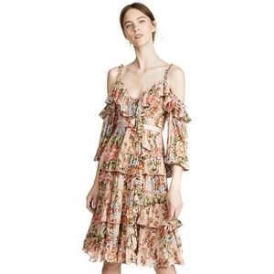 NEEDLE & THREAD Paradise Rose Shimmer Dress Rose Quartz Floral Midi 10
